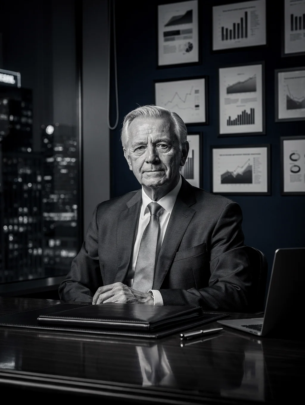 Julian Thorne portrait in monochrome studio setting